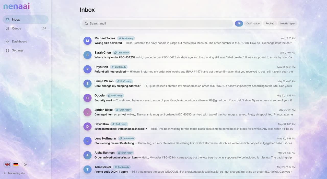 NENA customer-support copilot interface